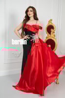 فستان سهره الثنائي الملكي بالأحمر والأسود بتطريز ك...