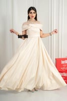 فستان طويل سهرة اوف شولدر لون بيج