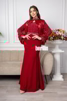 فستان سهرة حوريه البحر مميز بالفصوص والأكمام لون ا...