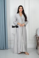 جلابية قطعتين مغربي مميزة بتطريز وفصوص فضي لون رصا...