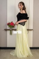 ستان سهرة أنيق بتصميم مكشوف الأكتاف باللونين الأسو...