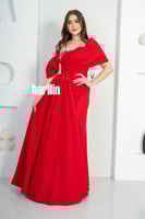 فستان سهرة طويل اوف شولدر بلمعة الكريستال لون احمر