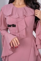 فستان ماكسي بتفاصيل كشكش وبكم حبال كلوش لون لحمي