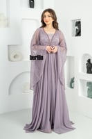 فستان سهرة طويل بليسية اوف شولدر مطرز لون موف