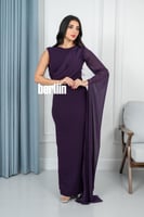 فستان طويل بتصميم ملتوي وبأكمام كيب لون موف