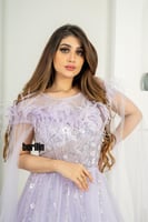 فستان سهره تول مطرز مميز بالريش لون بنفسجي