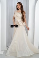 فستان رويال شامبين بكتف واحد تطريز كريستالي طيات ش...