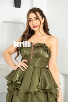 فستان سهره توب كلوش طبقات لون زيتي