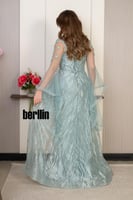 فستان سهرة ملكي طويل باللون تركواز المائي (الأكوا)...