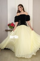 ستان سهرة أنيق بتصميم مكشوف الأكتاف باللونين الأسو...