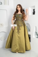 فستان سهرة توب مميز بتطريز فاخر بارزة لون زيتي