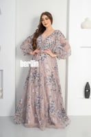 فستان سهرة نمط مرميد مميز بكم بف وبقصة واسعة