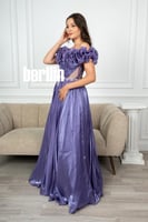 فستان سهرة طويل بتطريز ورد فخم لون بنفسجي