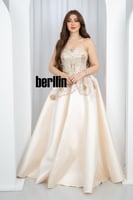 فستان سهرة العاج الملكي بتطريز ذهبي ولمعان ميكادو...