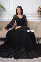 فستان سهرة طويل شيفون مزين بالترتر لون اسود
