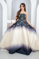 فستان سهرة الأومبري الكحلي والعاجي بتطريز أوراق لا...