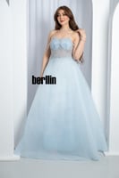 فستان سهرة الكرة السماوي بكريستالات متناثرة وبوديس...