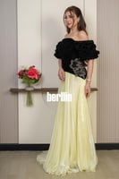 ستان سهرة أنيق بتصميم مكشوف الأكتاف باللونين الأسو...