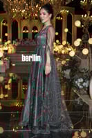 فستان سهرة طويل أخضر داكن مزين بالتطريز البراق مع...