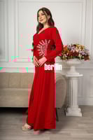 فستان سهرة طويل كريب مميز بتطريز لف لون احمر