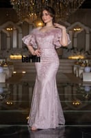 فستان سهرة وردي غلالة اللافندر بريش ناعم وتطريز كر...