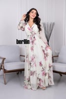 فستان مشجر ناعم أنيق لف بطبعة زهور زهري مع حزام