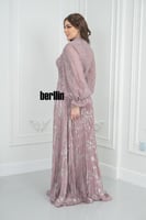 فستان سهرة طويل مميز بكم بف منفوخ فخم وبقصة واسعة