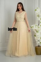 فستان سهرة طويل سديم الشامبين المطرز بزهور اللؤلؤ...