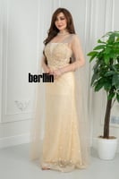 فستان سهره شامبانيا مرصع بنجوم نجمي بكاب تول شفاف...