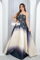 فستان سهرة الأومبري الكحلي والعاجي بتطريز أوراق لا...