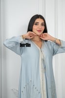 جلابية قطعتين مغربي مميزة بتطريز وفصوص لون سماوي ف...