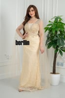 فستان سهره شامبانيا مرصع بنجوم نجمي بكاب تول شفاف...