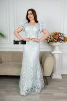 فستان سهرة طويل تل مطرز بستايل أكمام بف منفوخ لون...