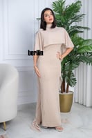 فستان سهرة بيج ملكي بتصميم أنيق ولمسات فاخرة كرستا...