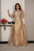 فستان سهرة شامبين فاخر بتطريز شك كامل وقصة اكستنشن...