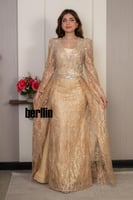 فستان سهرة شامبين فاخر بتطريز شك كامل وقصة اكستنشن...