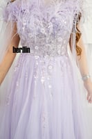 فستان سهره تول مطرز مميز بالريش لون بنفسجي