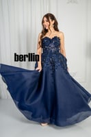 فستان سهرة أزرق داكن بدون أكمام توب