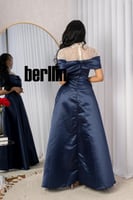 فستان طويل سهرة اوف شولدر لون كحلي