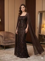 فستان "أريا" المخملي الساحر بلمسات التراب وكاب الش...