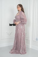 فستان سهرة طويل مميز بكم بف منفوخ فخم وبقصة واسعة