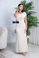 فستان ناعم مميز بأسلوب الكروس لون عاجي