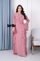 فستان ماكسي بتفاصيل كشكش وبكم حبال كلوش لون لحمي