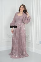 فستان سهرة طويل مميز بكم بف منفوخ فخم وبقصة واسعة