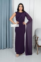 فستان طويل بتصميم ملتوي وبأكمام كيب لون موف