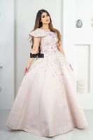 فستان سهرة وردي مورد بأكتاف اوف شولدر