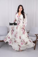 فستان مشجر ناعم أنيق لف بطبعة زهور زهري مع حزام