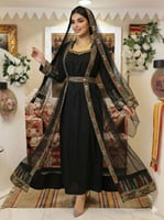 جلابية سوداء قطعتين بتطريز سدو ملون وطرحة