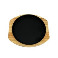 صحن زهر دائري اسود وقاعدة خشبية 22 سم