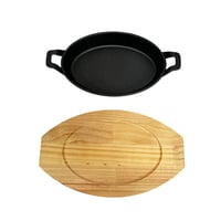 صحن زهر بيضاوي اسود وقاعدة خشبية 22×15 سم